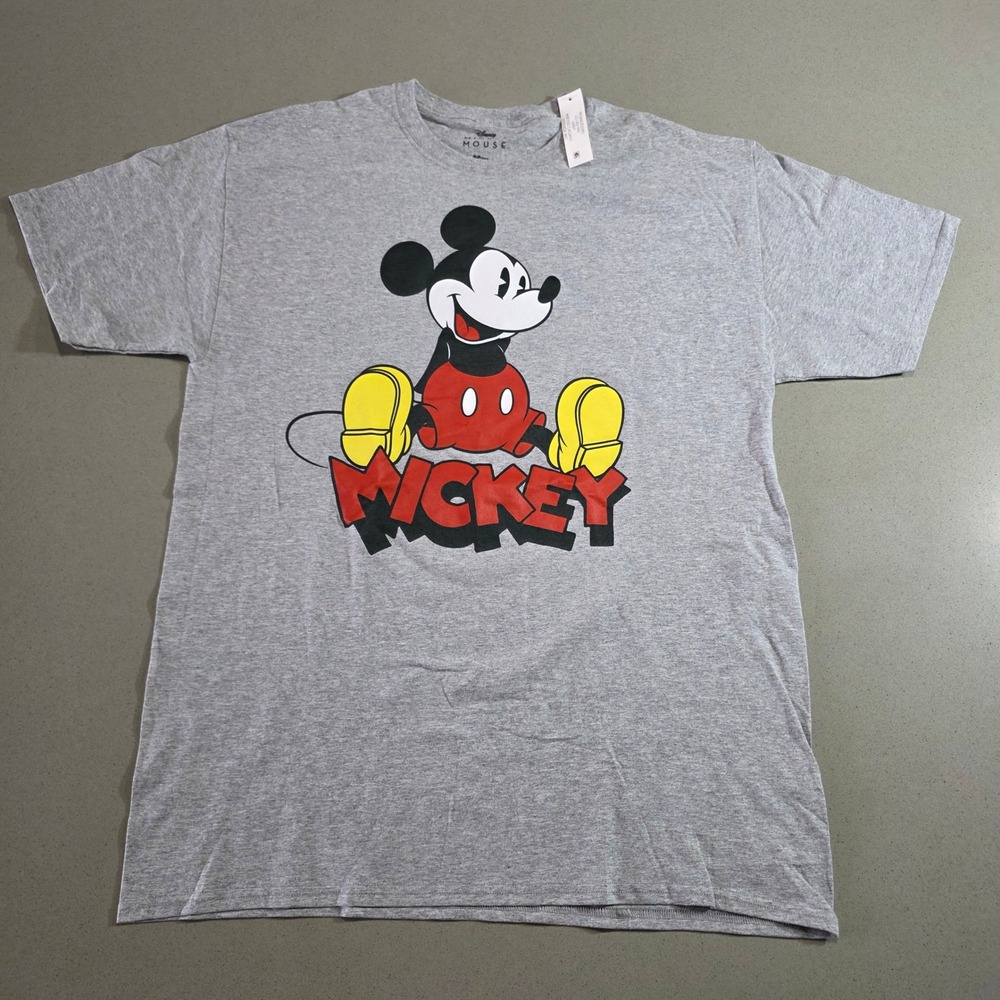 Disney Mickey Mouse Graphic T-Shirt Gray Mens Large L Short Sleeve Cotton Blend